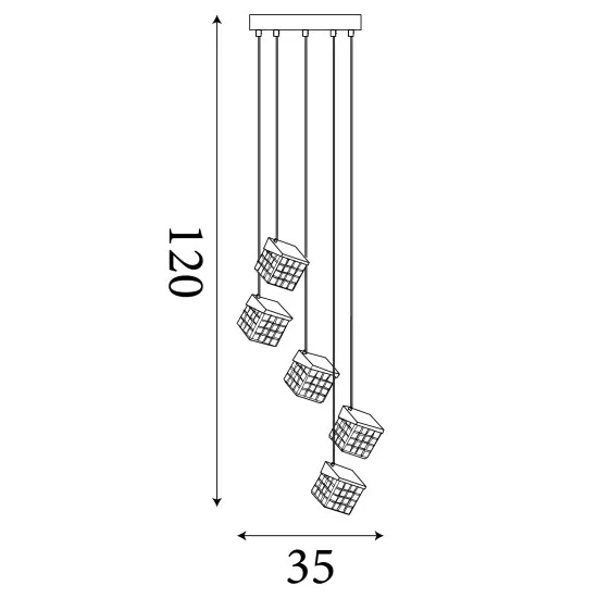Searchlight Cuboid sárgaréz LED függesztett lámpa (SL-33640-5SB) LED 5 izzós IP20