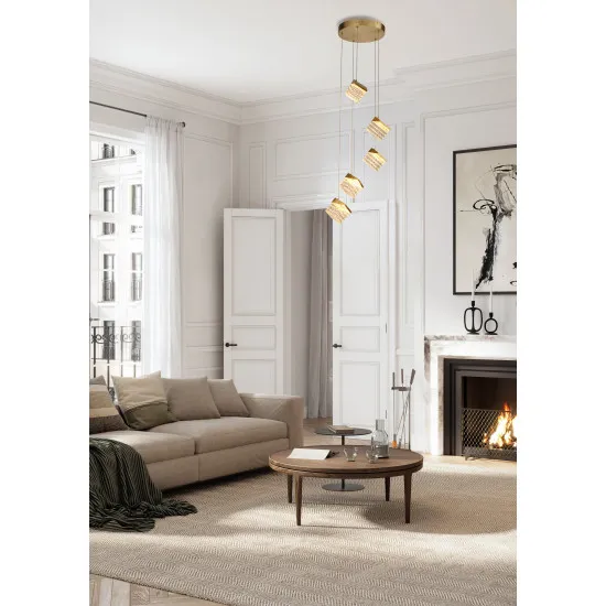 Searchlight Cuboid sárgaréz LED függesztett lámpa (SL-33640-5SB) LED 5 izzós IP20