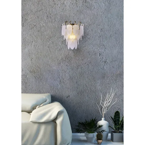 Searchlight Feather sárgaréz-opál fali lámpa (SL-48910-1SB) E14 1 izzós IP20