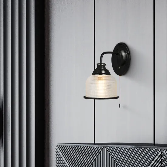 Searchlight Highworth fekete-átlátszó falikar (SL-2671-1BK) E27 1 izzós IP20