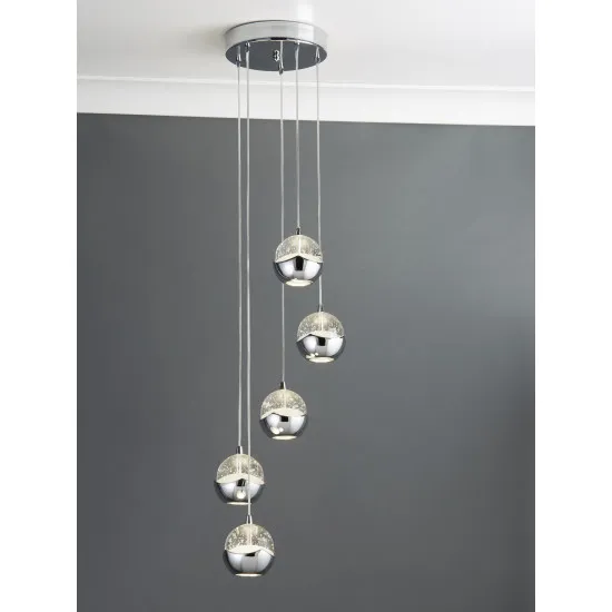 Searchlight Ice Ball króm LED függesztett lámpa (SL-7355-5CC) LED 5 izzós IP20