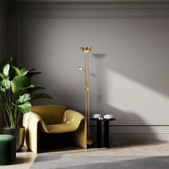 Searchlight Mother & Child szatén sárgaréz olvasólámpás LED állólámpa (SL-5430SB) LED 2 izzós IP20