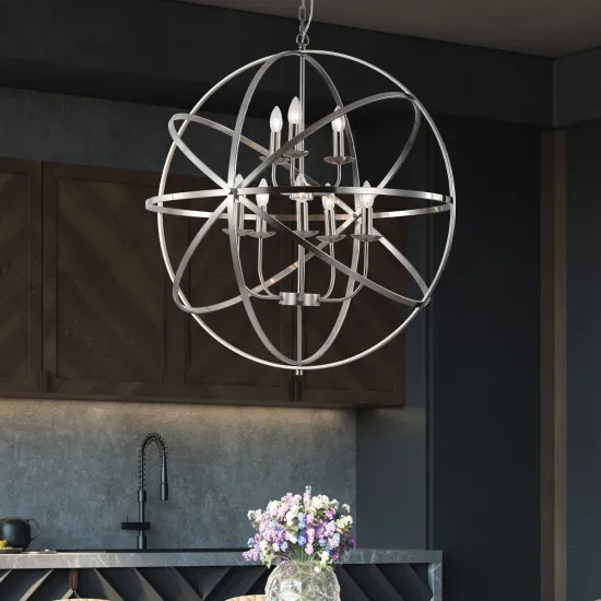 Searchlight Orbit ezüst függesztett lámpa (SL-2478-8SS) E14 8 izzós IP20