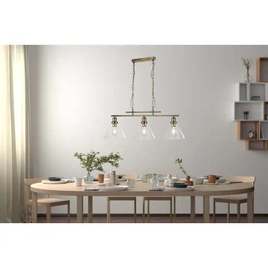 Searchlight Pyramid sárgaréz-átlátszó függesztett lámpa (SL-1277-3AB) E27 3 izzós IP20