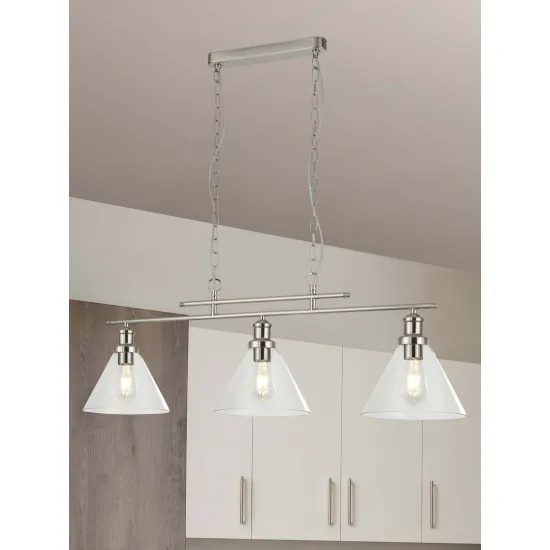 Searchlight Pyramid króm-átlátszó konyhai függesztett lámpa (SL-1277-3SS) E27 3 izzós IP20