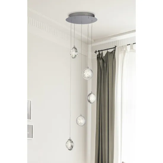 Searchlight Quartz króm-átlátszó LED függesztett lámpa (SL-28701-5CC) LED 5 izzós IP20