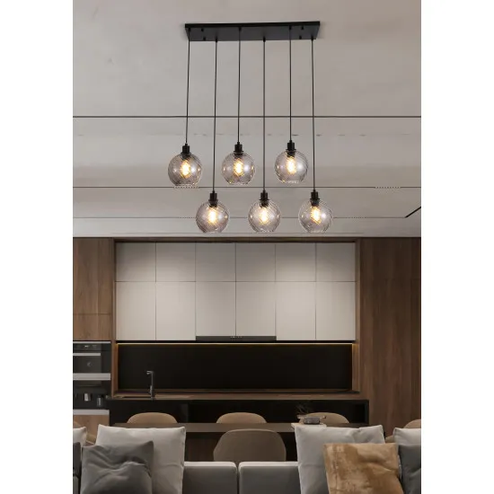 Searchlight Radiance fekete-füstszínű függesztett lámpa (SL-44520-6SM) E27 6 izzós IP20