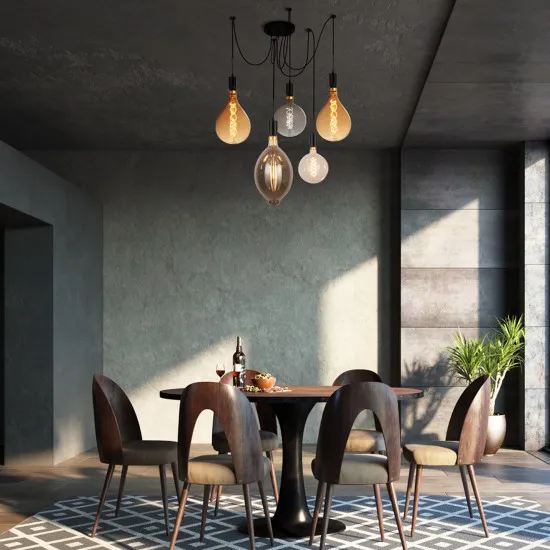 Searchlight Squiggle fekete függesztett lámpa (SL-9665-5BK) E27 5 izzós IP20