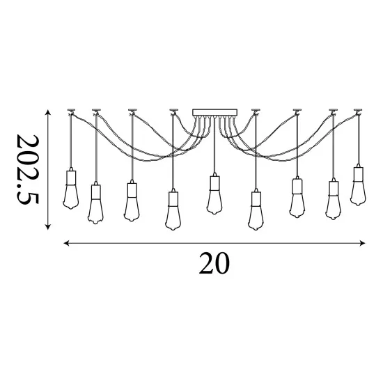 Searchlight Squiggle fekete függesztett lámpa (SL-9669-9BK) E27 9 izzós IP20
