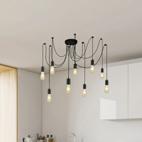 Searchlight Squiggle fekete függesztett lámpa (SL-9669-9BK) E27 9 izzós IP20