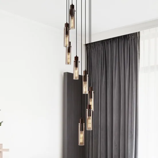 Searchlight Sweden mokka-borostyán függesztett lámpa (SL-88920-8MO) E27 8 izzós IP20