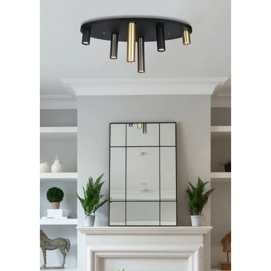 Searchlight Tubes fekete-bronz-sárgaréz mennyezeti lámpa (SL-50571-6BK) GU10 6 izzós IP20