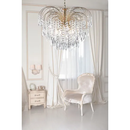 Searchlight Waterfall sárgaréz kristály függesztett lámpa (SL-5175-5) E14 5 izzós