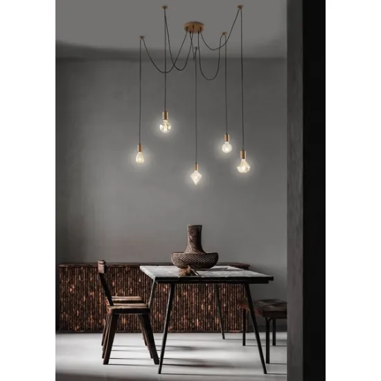 Trio Cord réz függesztett lámpa (TRI-310100562) E27 5 izzós IP20