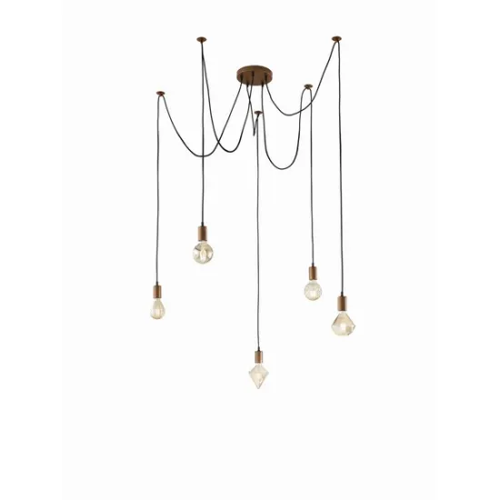 Trio Cord réz függesztett lámpa (TRI-310100562) E27 5 izzós IP20