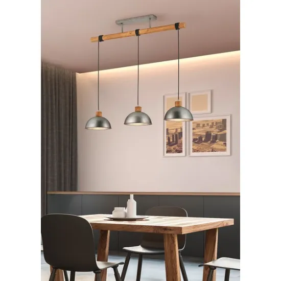 Trio Delhi barna-nikkel függesztett lámpa (TRI-303400367) E27 3 izzós IP20