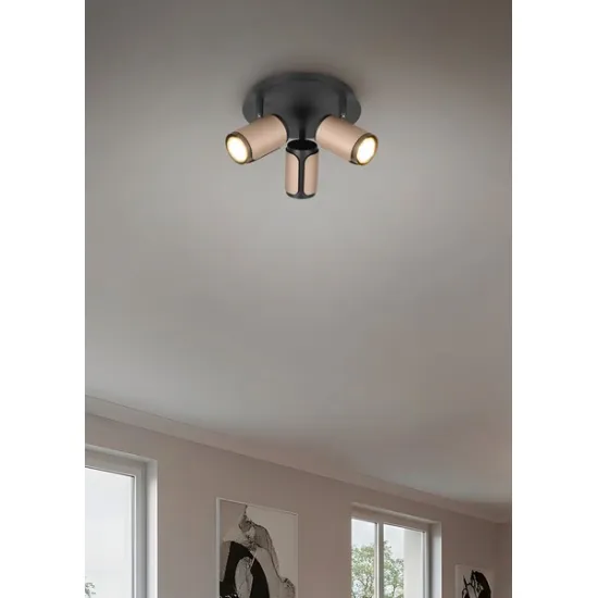 Trio Gillan fekete-barna mennyezeti spotlámpa (TRI-814530365) GU10 3 izzós IP20