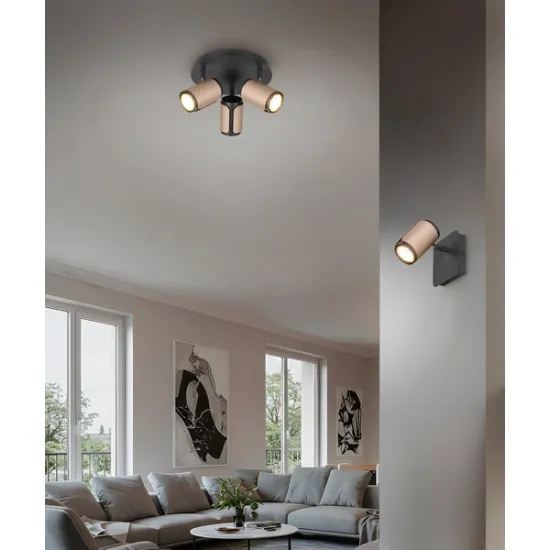 Trio Gillan fekete-barna mennyezeti spotlámpa (TRI-814530365) GU10 3 izzós IP20