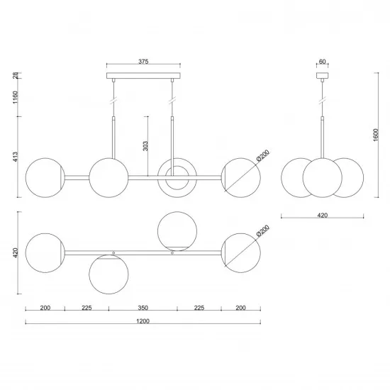 UMMO Lighting Kop  fekete-fehér függesztett lámpa (UMM-KPE422P0) E27 4 izzós IP20