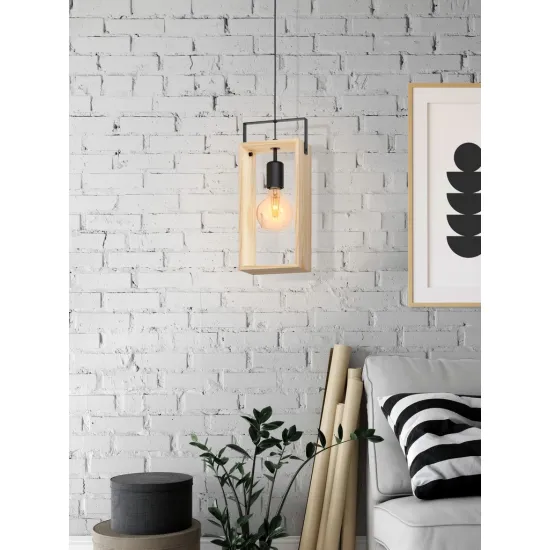 EGLO FAMBOROUGH fekete-barna függesztett lámpa (EG-43413) E27 1 izzós IP20