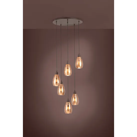 Eglo Siracusa barna-réz függesztett lámpa (EG-39508) E27 6 izzós IP20