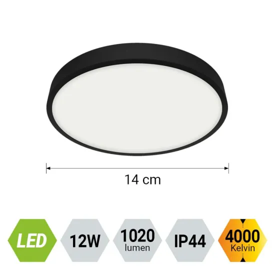 Emithor Lenys fekete-fehér vízvédett LED mennyezeti lámpa (EMI-49043) LED 1 izzós IP44