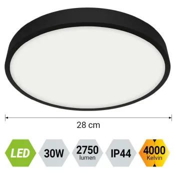 Emithor Lenys fehér-fekete vízvédett LED mennyezeti lámpa (EMI-49052) LED 1 izzós IP44