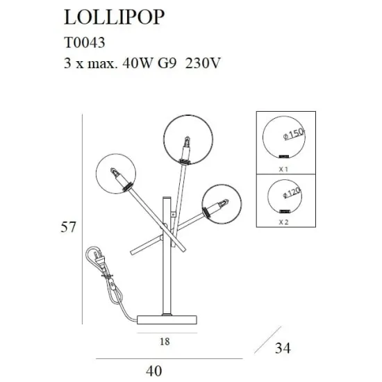 Maxlight Lollipop fekete-fehér asztali lámpa (MAX-T0043) G9 3 izzós IP20 Maxlight Lollipop fekete-fehér asztali lámpa (MAX-T0043) G9 3 izzós IP20