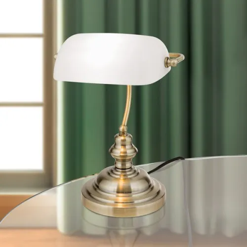 Orion Bankerslamp sárgaréz-opál asztali lámpa (ORI-LA 4-587/1_OP) E27 1 izzós IP20