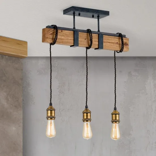 Orion Cellar fekete-natúr mennyezeti lámpa (ORI-DL 7-683/3) E27 3 izzós IP20