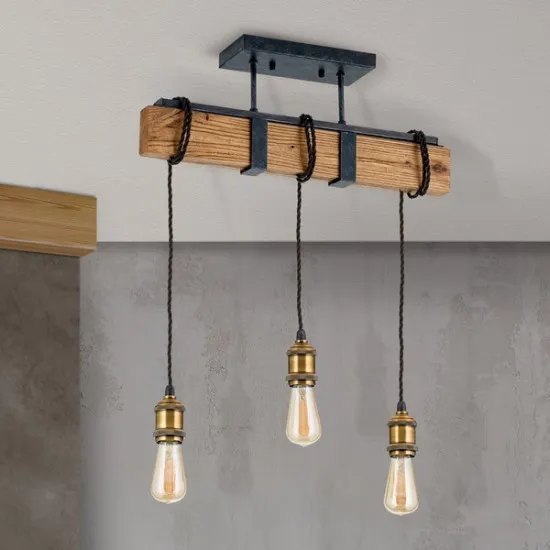 Orion Cellar fekete-natúr mennyezeti lámpa (ORI-DL 7-683/3) E27 3 izzós IP20