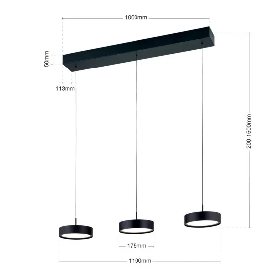 Orion Teide matt fekete LED függesztett lámpa (ORI-HL 6-1712/3_BL) LED 3 izzós IP20