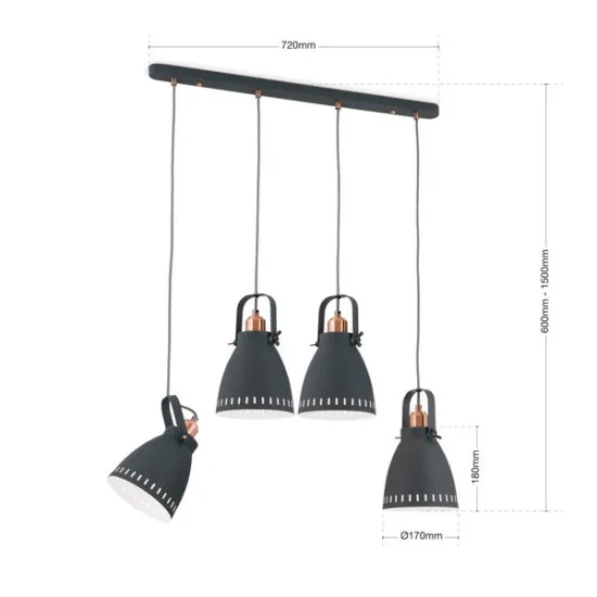 Orion Theke fekete-réz függesztett lámpa (ORI-HL 6-1690/4) E27 4 izzós IP20