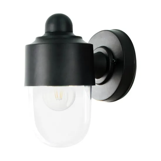 Prezent Halifax fekete-átlátszó vízvédett kültéri fali lámpa (PRE-48324) E27 1 izzós IP44