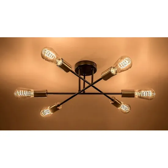 Rábalux Branwen matt fekete-króm mennyezeti lámpa (RAB-71026) E27 6 izzós IP20