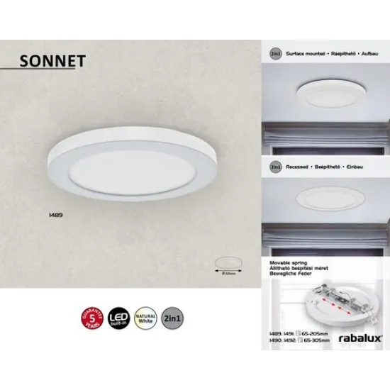 Rábalux Sonnet fehér LED beépíthető lámpa (RAB-1489) LED 1 izzós IP20