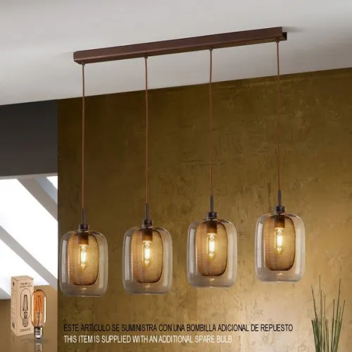 SCHULLER FOX barna függesztett lámpa (SCH-653422D) E27 4 izzós IP20