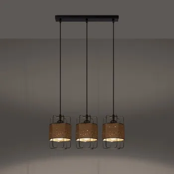 Sollux Gizur 3L fekete-natúr függesztett lámpa (SOL-SL.1301) E27 3 izzós IP20