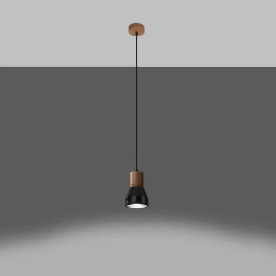 Sollux Qubic fekete-natúr függesztett lámpa (SOL-SL.0963) E27 1 izzós IP20