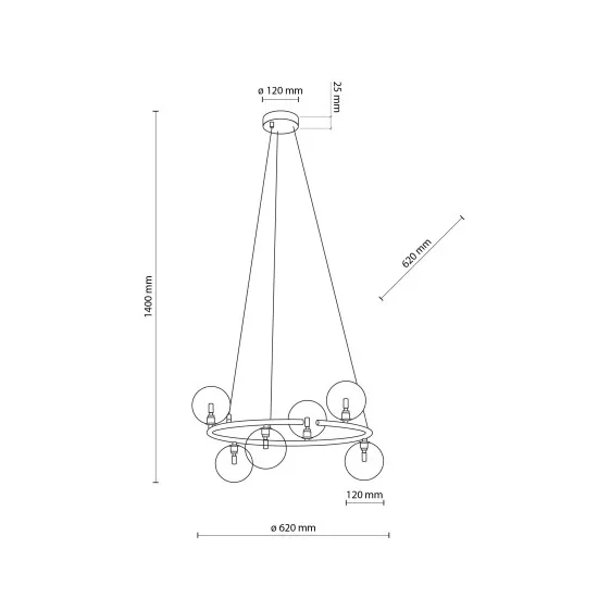 TK Lighting Anabelle fekete függesztett lámpa (TK-6843) G9 6 izzós IP20