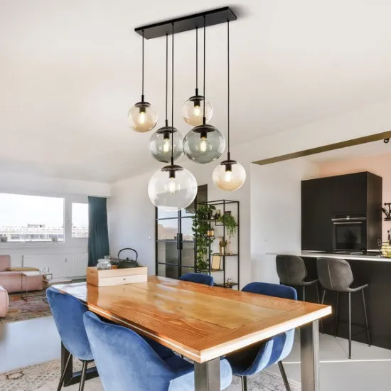 TK Lighting Esme átlátszó-szürke-barna függesztett lámpa (TK-4819) E27 6 izzós IP20