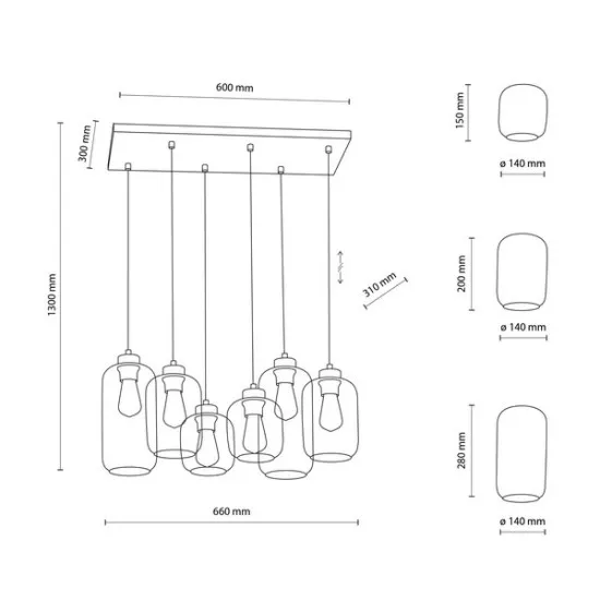 TK Lighting Marco átlátszó-színes függesztett lámpa (TK-3328) E27 6 izzós IP20
