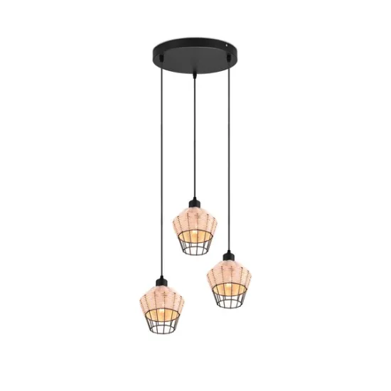 Trio Borka fekete-natúr függesztett lámpa (TRI-R31263336) E27 3 izzós IP20