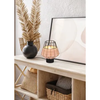 Trio Borka fekete-natúr asztali lámpa (TRI-R51261036) E27 1 izzós IP20