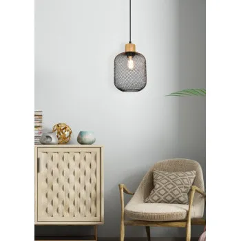 Trio Calimero fekete-natúr függesztett lámpa (TRI-R30561032) E27 1 izzós IP20