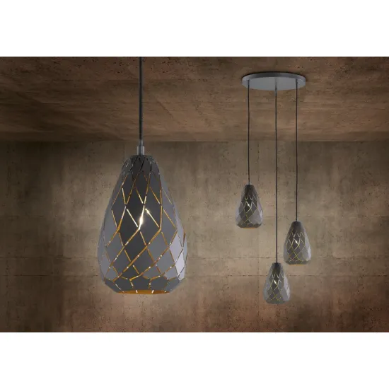 Trio Onyx antracit-arany függesztett lámpa (TRI-301300342) E27 3 izzós IP20