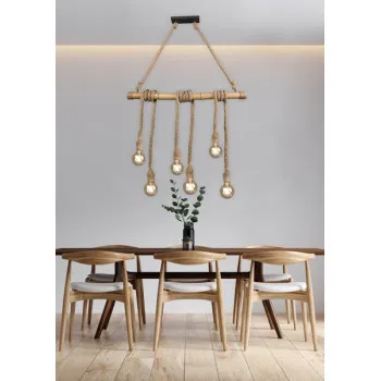 Trio Wilma fekete-natúr függesztett lámpa (TRI-R30130626) E27 6 izzós IP20