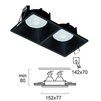 Viokef Fino fekete beépíthető lámpa (VIO-4225101) GU10 2 izzós IP20