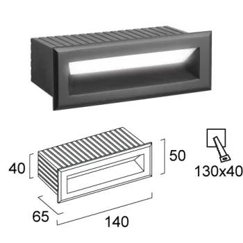 Viokef Flik sötétszürke falba építhető LED kültéri lámpa (VIO-4308701) LED 1 izzós IP65