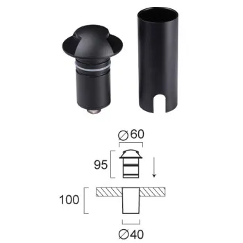 Viokef Rino fekete talajba építhető LED kültéri lámpa (VIO-4293900) LED 1 izzós IP65/IP67